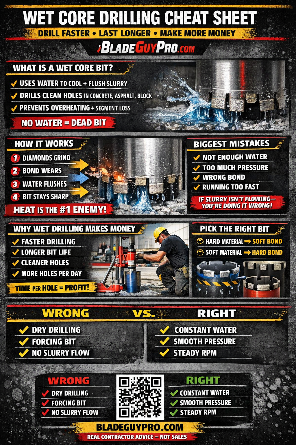 "WET CORE DRILLING CONCRETE SLURRY FLOW" "DIAMOND CORE BIT SEGMENT CLOSE UP"