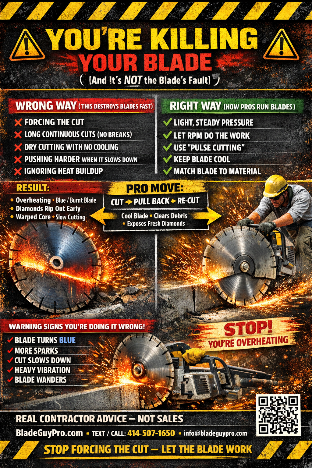 diamond blade overheating from pushing too hard